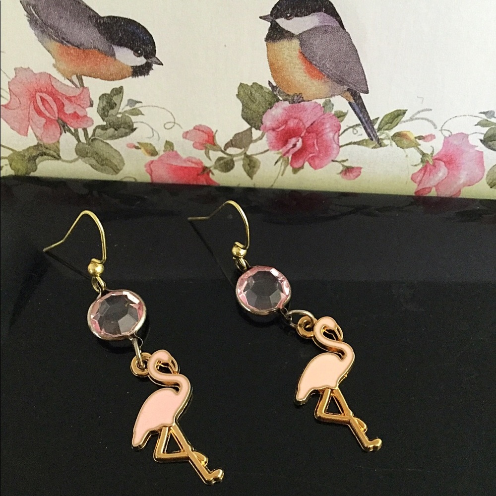 SALE 🌸 Pink Flamingos Earrings Pink Beads - Picture 5 of 8